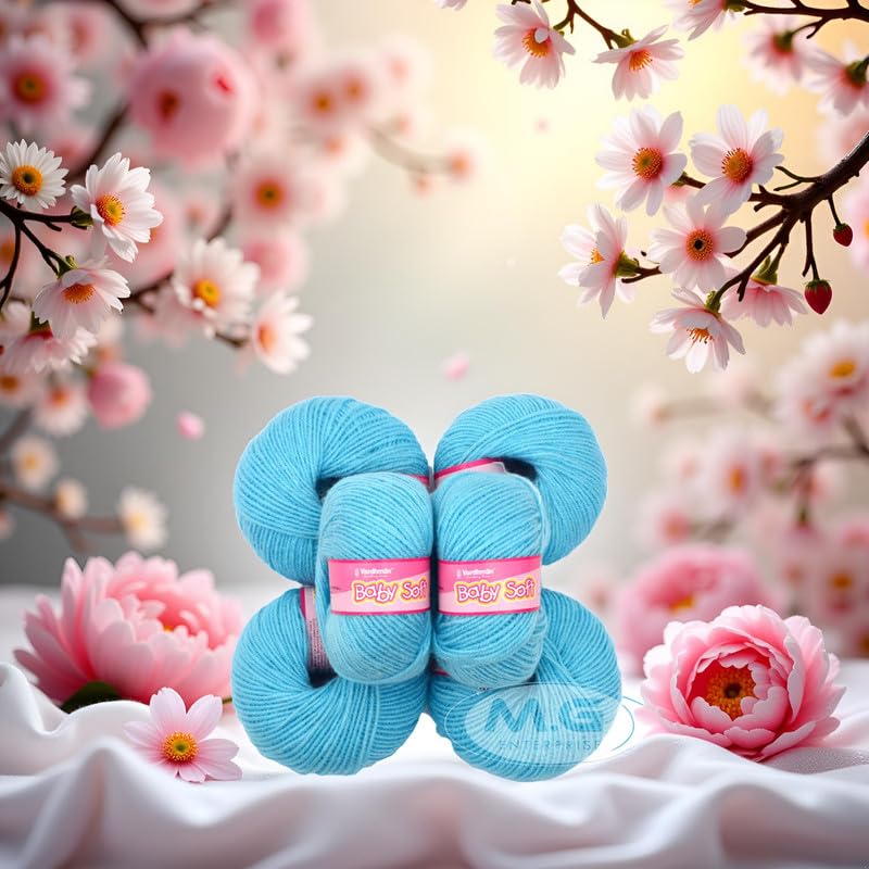 Image of M.G ENTERPRISE Prime Baby Wool 100% Acrylic Yarn Sky Blue 14 Pc 4 ply Ball Hand Knitting Wool /Art Craft Soft Fingering Crochet Hook Yarn- Art-HJ