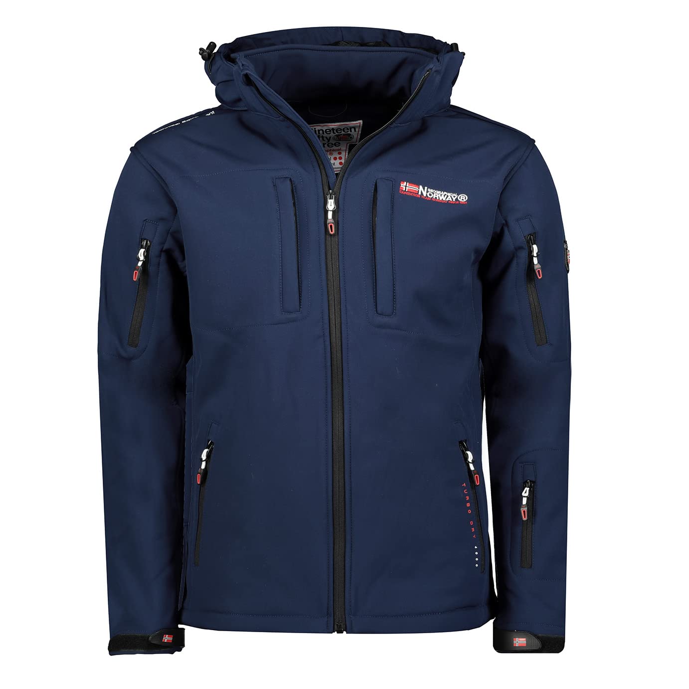 Geographical Norway Tunarama Męska wodoodporna kurtka softshellowa z kapturem, kurtka outdoorowa, taktyczna wiatrówka, jazda na nartach, jesień, zima, wiosna (granatowa, 3XL), granatowy, 3XL