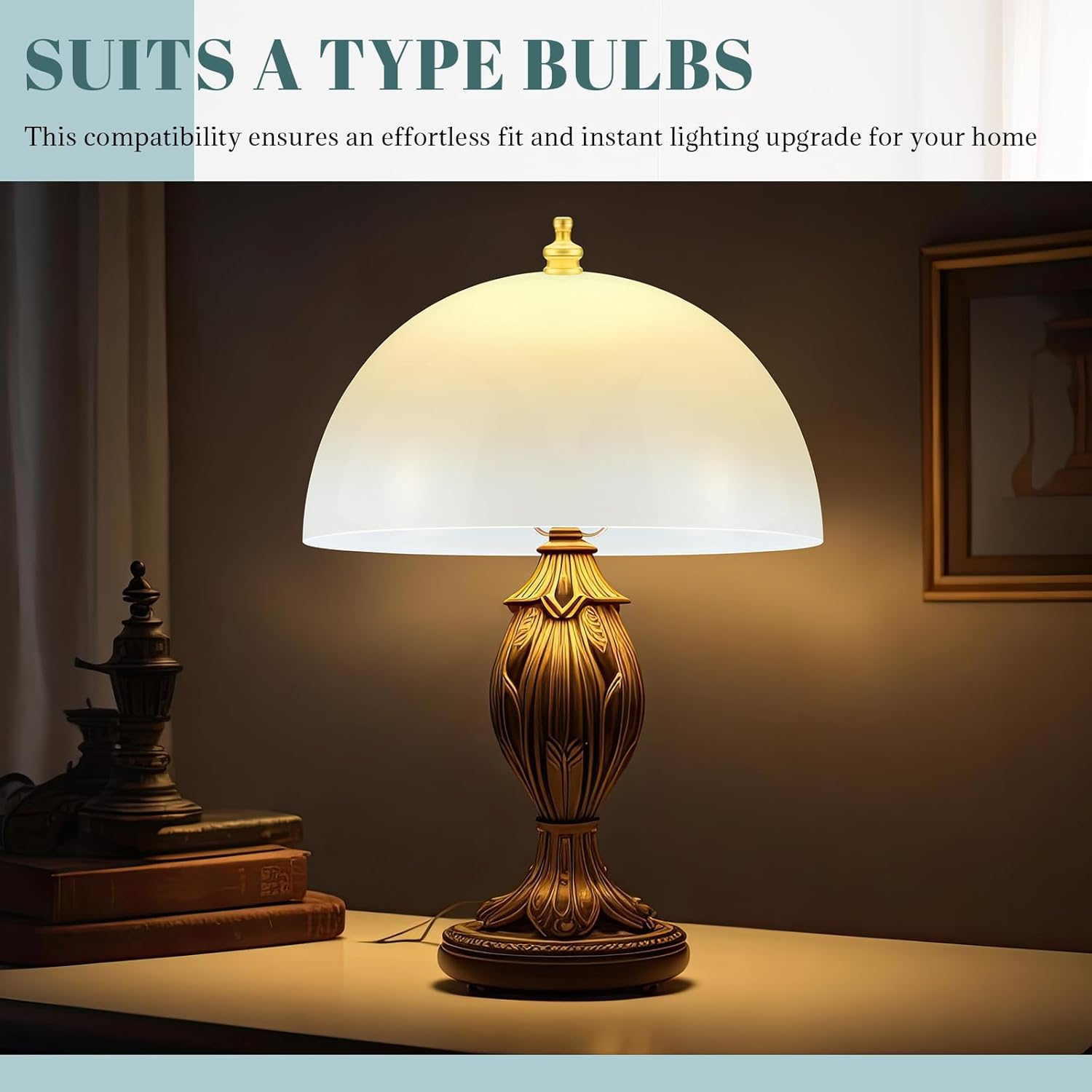 Marsui 6 Pcs Clip-on Dome Shade for a -type Bulb Light Cover 7 5/8" Diameter x 4 1/10" Height Lamp Shades Location Fixtures for Home Indoor White Finish (Classic,Gold Clip)