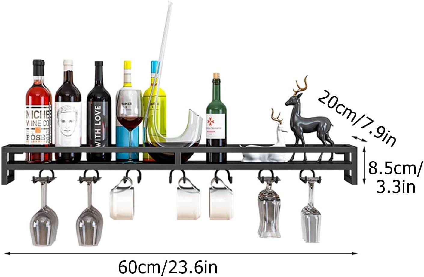 Metal Wine Rack Wall Mounted Modern,Liquor Display Shelf,Modern Wine Cabinet Shelf,Modern Minimalist Style Wall Mounted Wine Rack,Simple Type Wine Rack,Bar and Home Embellishments(