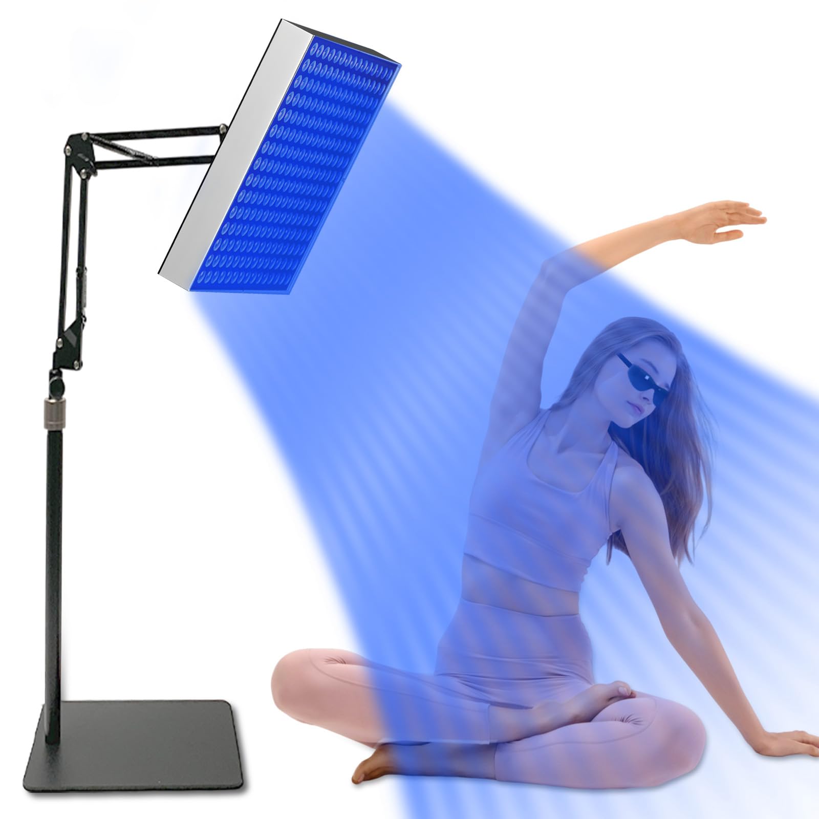 Lampe de bronzage solaire portable pour la maison, bronzage du visage, lumière du jour pour le visage et le corps, pour la maison avec support réglable et crochets de suspension (bleu)