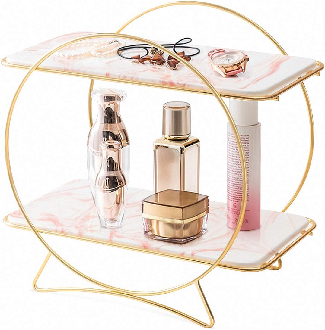 ALPS Makeup Organizer Marble Cosmetic Storage Rack (Pink)