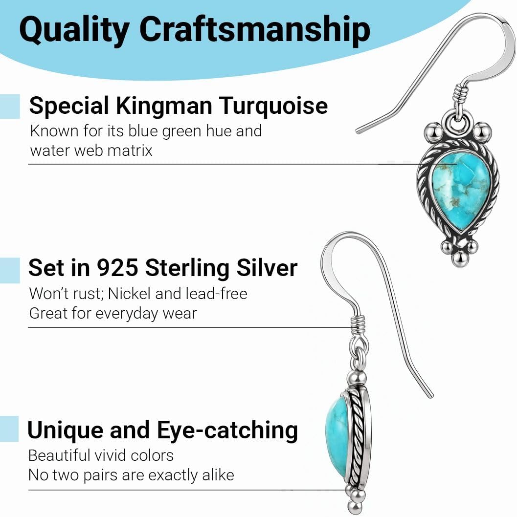 Turquoise Earrings for Women in 925 Sterling Silver Drop Dangle Earrings Boho Western Turquoise Jewelry Birthday Valentines Day Gifts for Womens - Image 5