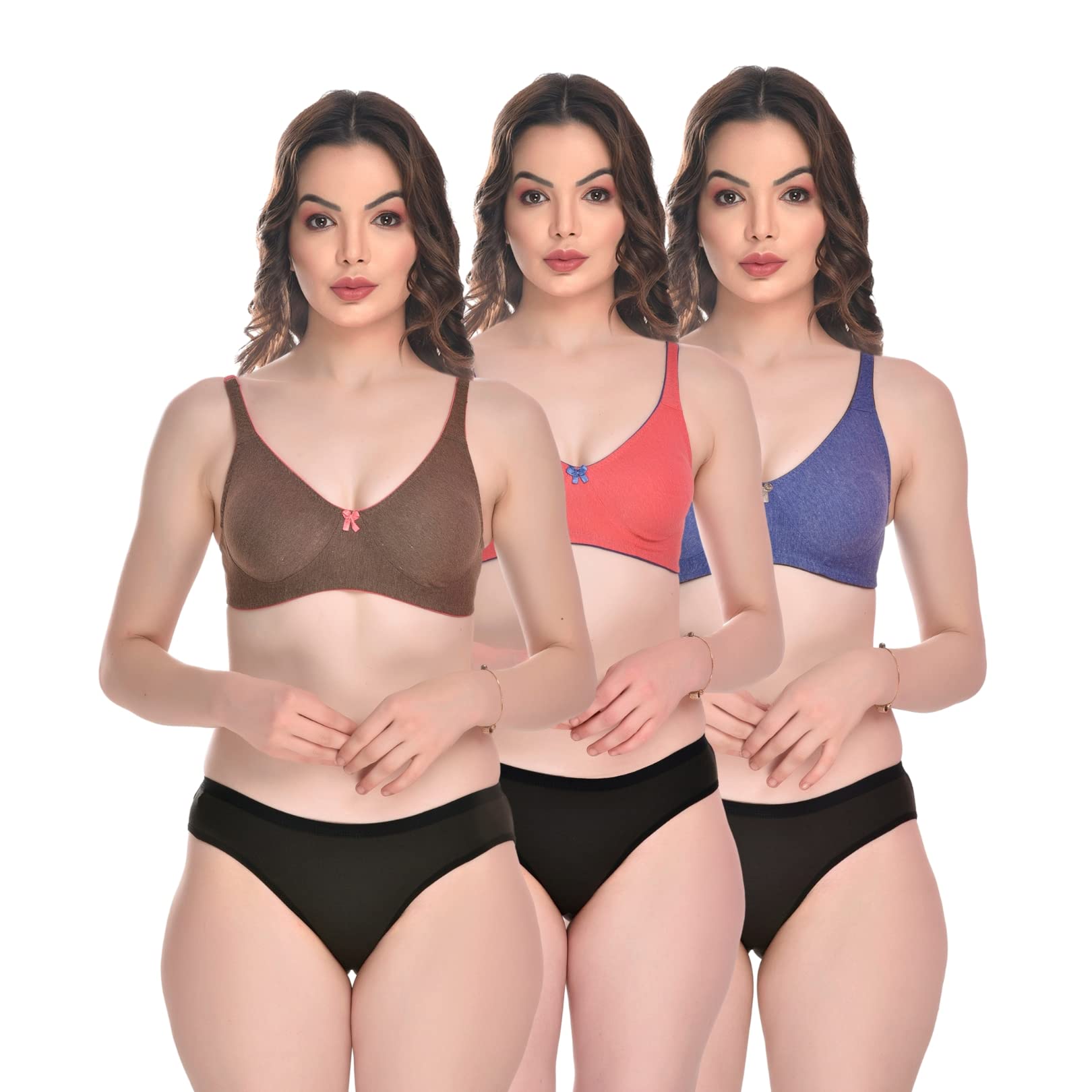 SGC SWEDENWomen Lingerie Set Full with Coverage Non-Padded Women Cotton Bra Panty Set Sexy Bra Panty Set Women Innerwear Pack of 3 Sets
