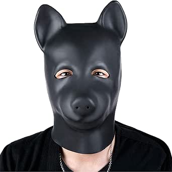 Latex Bondage Gimp Puppy Mask, Black Full Face Blindfold Breathable Restraint Head Hood, Sex Toys, for Unisex Adults Couples, BDSM/LGBT Cosplay Halloween Masquerade Mask
