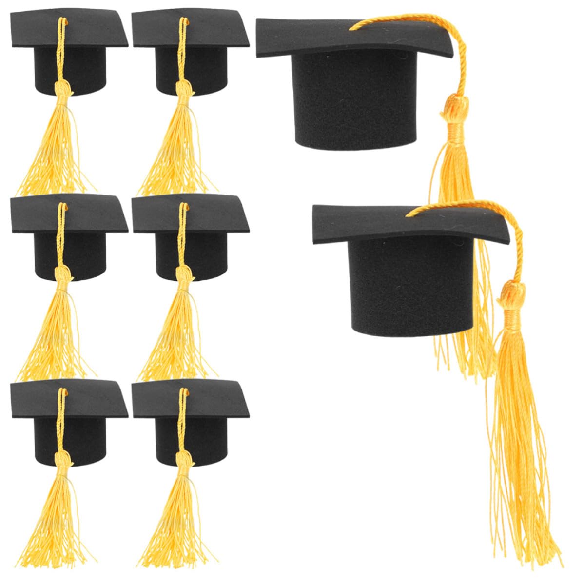 8 Mini Birretes de Graduación Toddmomy Amarillos de Papel y Poliéster para Postres 8