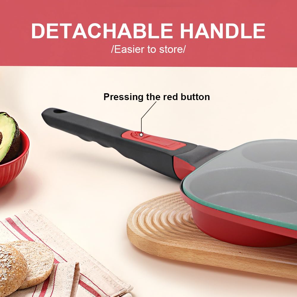 RANX INGST Poêle à Pancakes avec Couvercle Antiadhésive, Poêle à 4 Emplacements en Aluminium avec Poignée Amovible pour Tous Feux Dont Induction