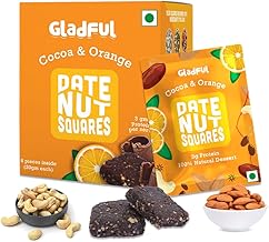 Gladful Cocoa & Orange Date Nut Square - A Healthy, Sugar-Free, Dates and Dry Fruits Based Dessert Bites/ Barfi/Chakki For Kids and Families | High in Protein & Fiber, source of Instant Energy (20gram X 8)