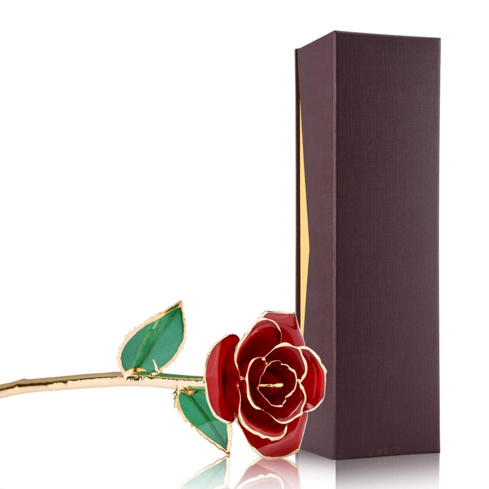 Tyenaza Lámina de Oro Rosa Real conservada Rose Love Forever Tallo Largo Hoja de Oro de 24k Recorte Flor de Rosa roja Día de San Valentín