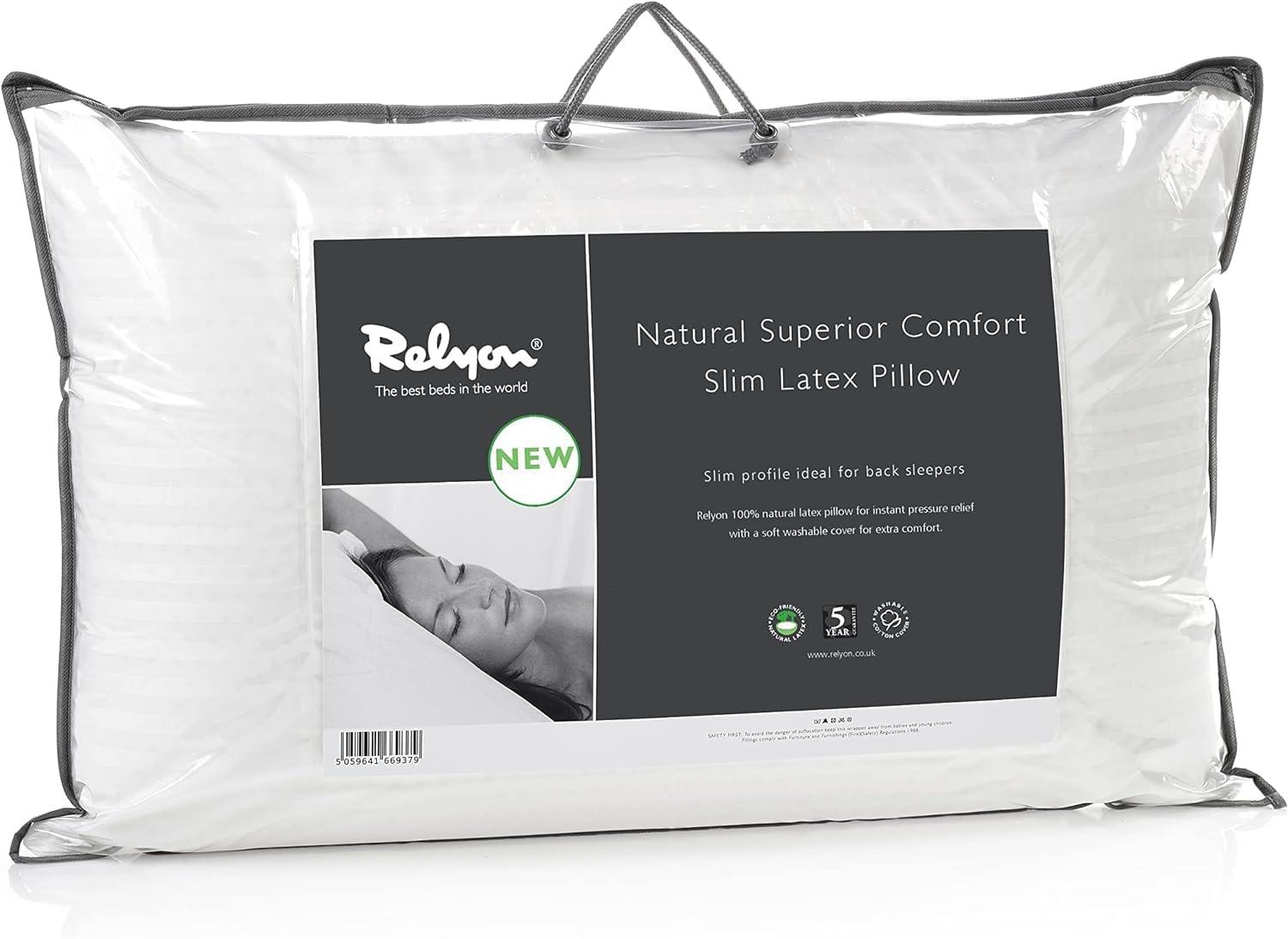 Relyon Superior Comfort Slim Breathable Natural Latex Pillow with a