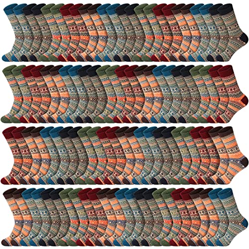 Hicarer 50Pairs Winter Vintage Socks Bulk, Warm Wool Thick Knit Thermal Socks for Women Men Christmas Gifts