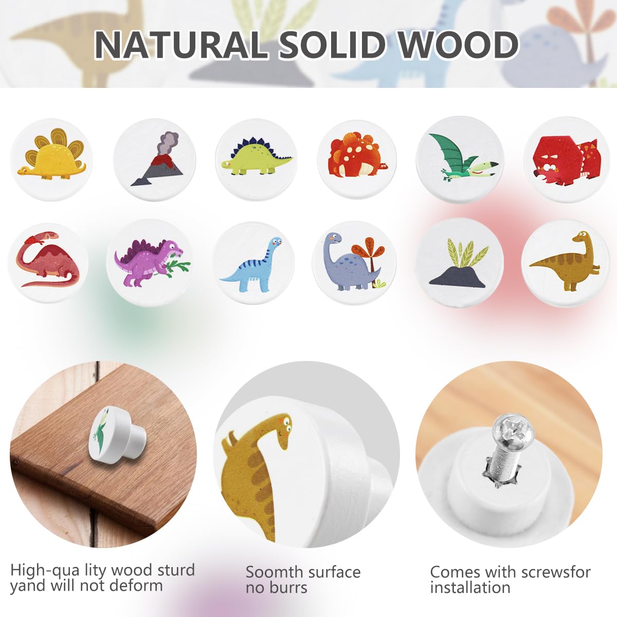 12 Pièces Boutons de Tiroir pour Enfant, Boutons de Meuble Enfant Boutons de Meubles Ronds à Motif Dinosaure de 35 MM avec Vis pour Tiroirs, Placards, Commodes dans la Chambre des Enfants