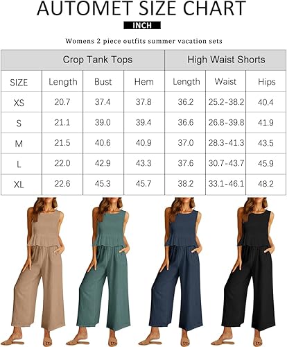 Miniatura 6 de AUTOMET Conjunto de 2 piezas de verano para mujer, camisetas cortas de lino, conjuntos a juego y pantalones largos de chándal 2024