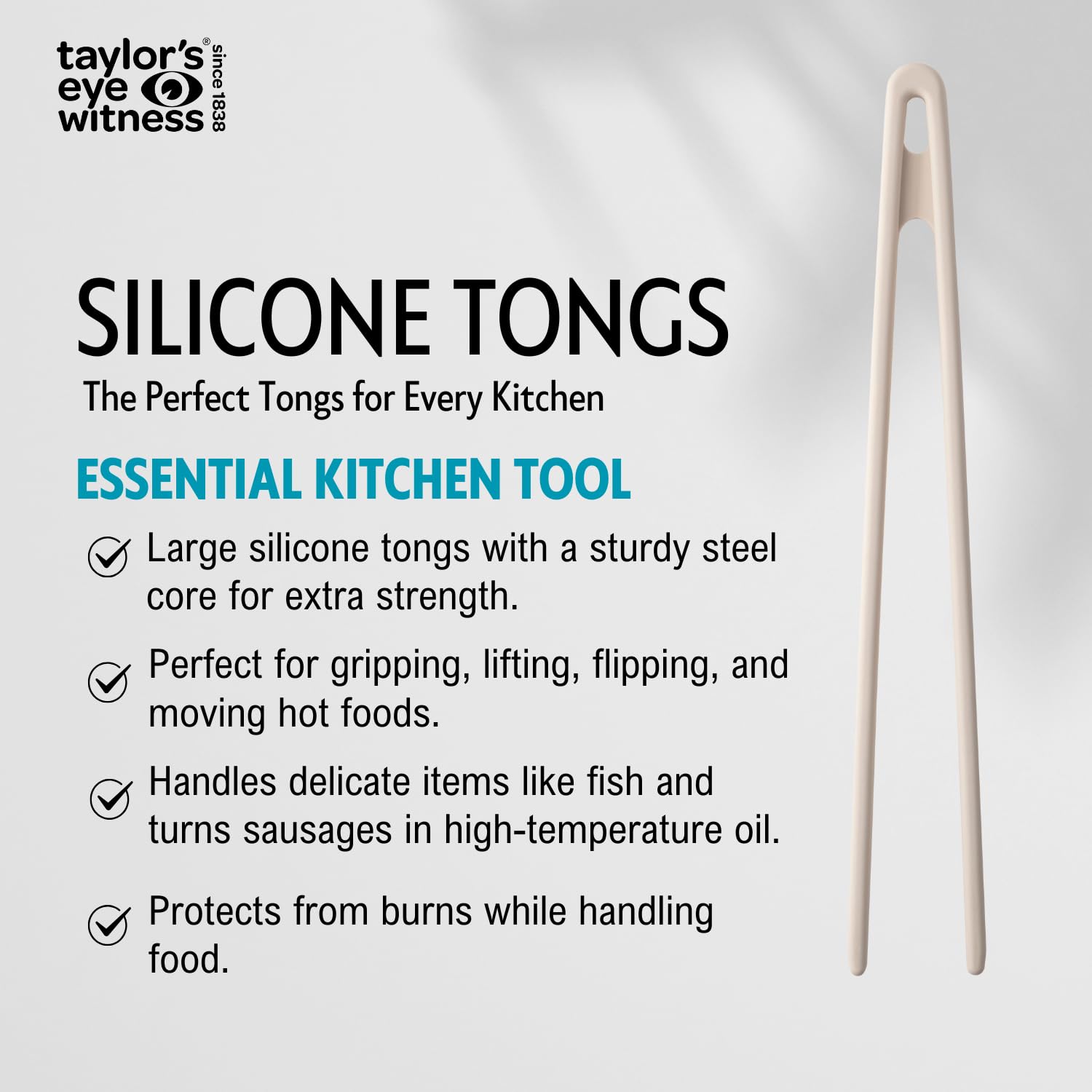 Taylors Eye Witness Large Oyster Silicone Gripping Tongs, Dishwasher Safe. Sturdy Build, Non-Scratch Grip Heads - Image 3