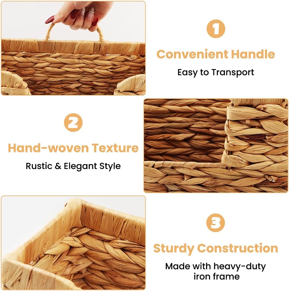 Woven Magazine Holder, Water Hyacinth Magazine Basket with Hook, Wall-Mounted Magazine & Mail Organizer with Handle for Walls or Desktops, Book Basket for Office & Home