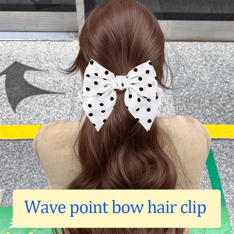 Moños de satén con lunares para cabello blanco miniatura 5