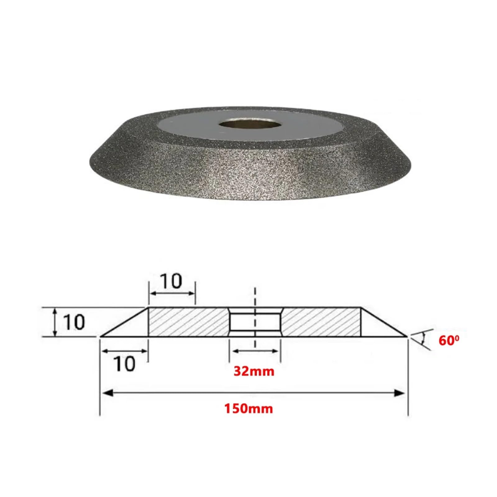 Ściernica diamentowa z pojedynczą skosem i płaską powłoką galwaniczną – dostępne rozmiary 100 mm, 125 mm, 150 mm(400Grit 150mmx32mmx60Deg)
