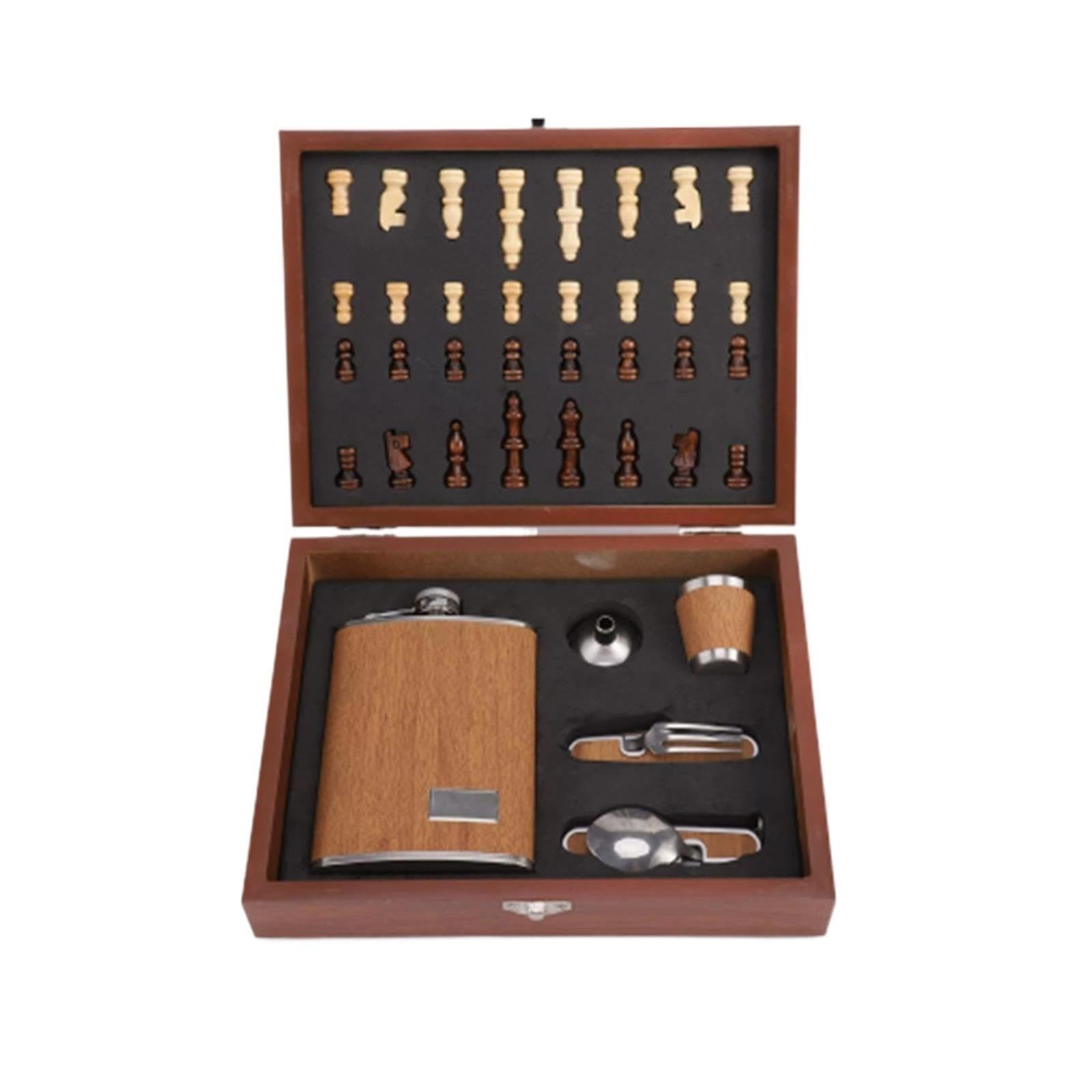 Kit imbuto portatile for tazze da whisky con scacchi in legno