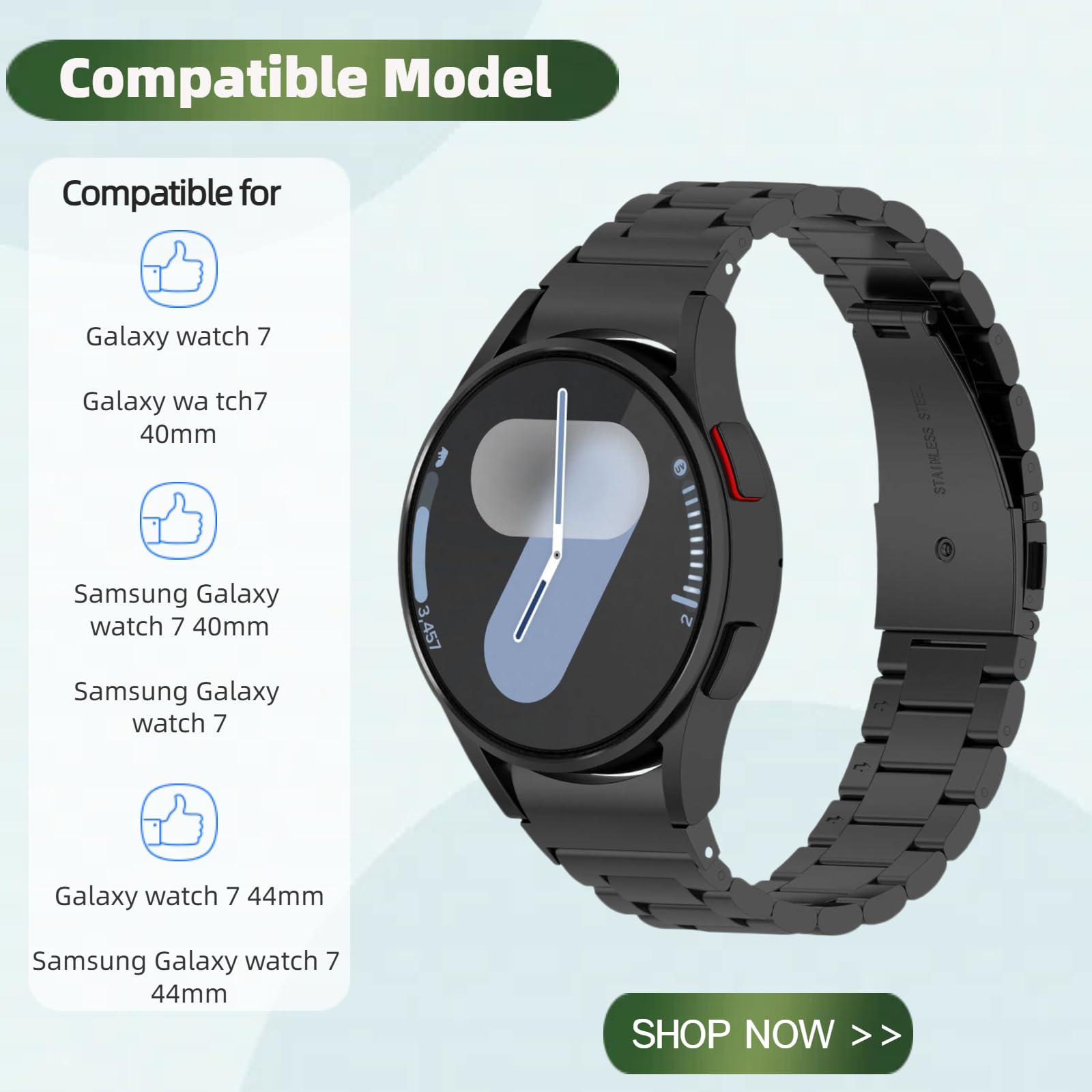 Compatibile con Samsung Galaxy Watch 7 40 mm/44 mm cinturino in acciaio inossidabile con custodia in TPU e copertura protettiva paraurti, design regolabile traspirante per uomo donna