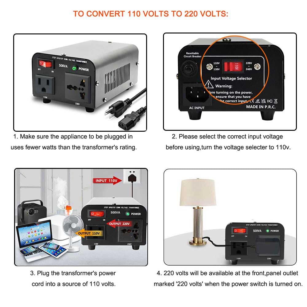 500W Voltage Transformer Power Converter 110V to 220V 220V to 110V | Yinleader Step UpDown Converter 110120 Volt - 220240 Volt wUS Power Cord [300W Continuous Power] product thumbnail 7