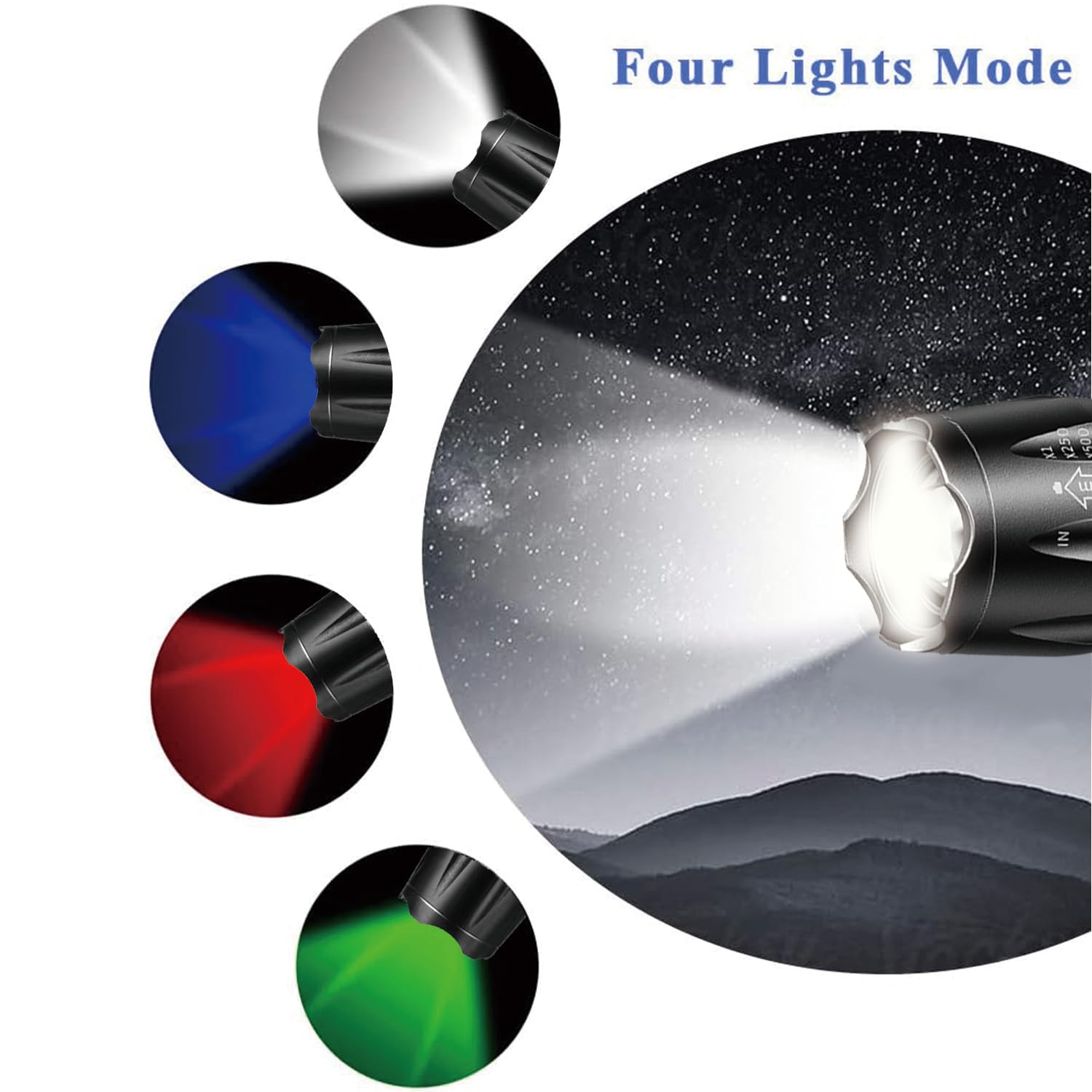MODOAO 4 in 1 LED Torch, Rechargeable Red Green Blue White Light Flashlight, 4 Modes Photography Fill Light - Image 2