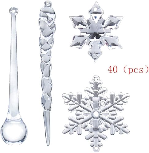 Miniatura 3 de Adorno de mercancía A Christmas Story 40 piezas de copo de nieve, adorno de carámbanos de cristal, árbol de Navidad, decoración transparente,