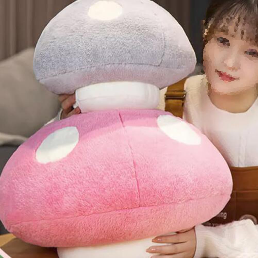 Cute Mushroom Plush Pillow Sofa Sleeping Plush Hugging Throw Pillows Simulation Cartoon Stuffed Plush Cushion (50×50cm/19.7"×19.7", Gray)