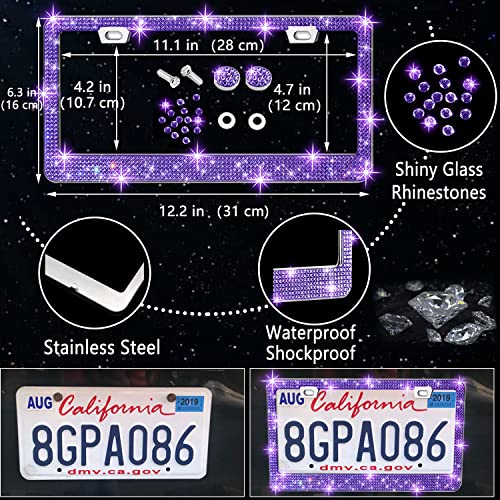Image of NBTEPEM 27 PCs Purple Violet Bling Car Accessories Set for Women, Steering Wheel Covers Universal Fit 15 Inch, Bling License Plate Frame, Bling Phone Holder, Bling Car Coasters