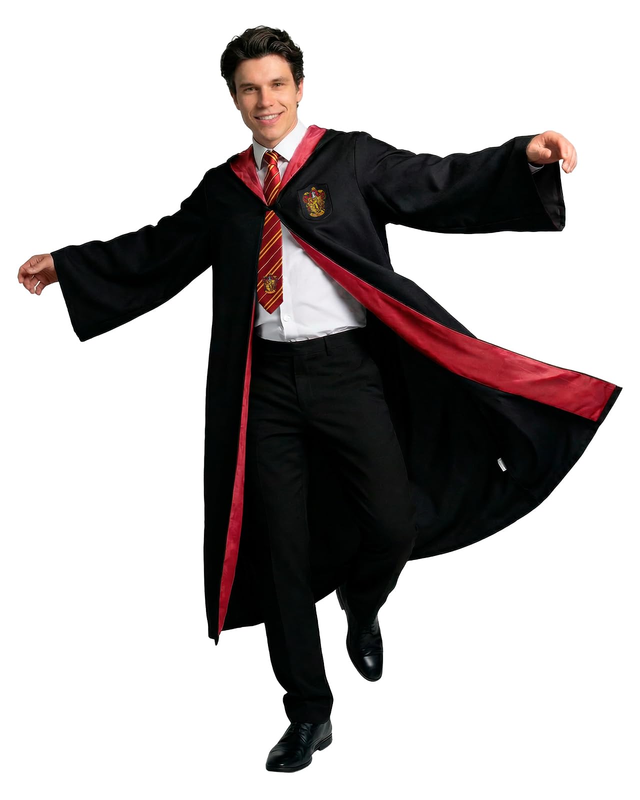 Funidelia disfraz Oficial Harry Potter con corbata - Gryffindor para hombre, Talla M, Inlcluye capa con capucha, parche impreso y corbata, Magos. Traje para adultos para fiestas, Carnaval y Halloween
