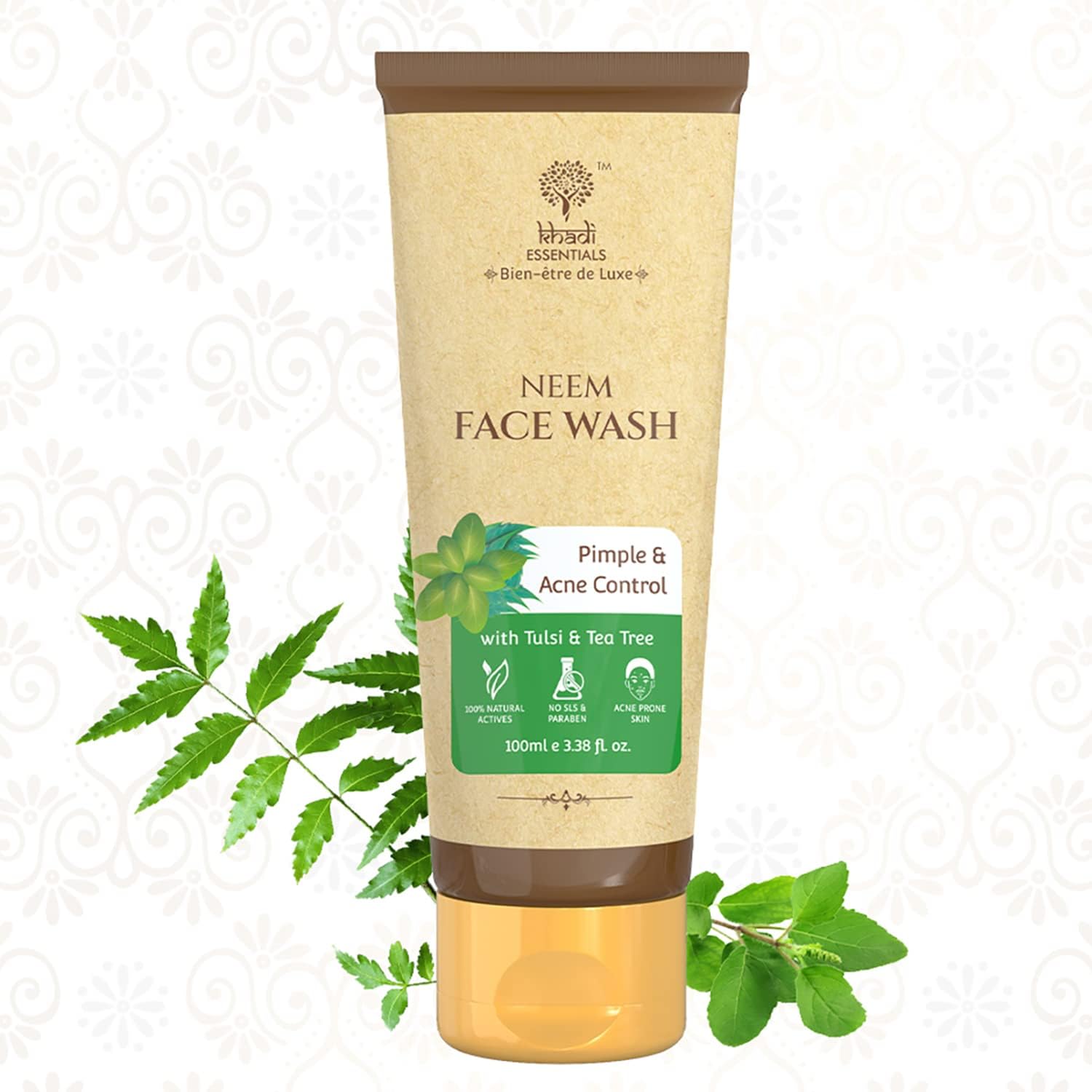 Khadi Essentials Tea Tree Face Wash for Men and Women with Neem, Tulsi & Calendula Extracts for Oily and Normal Skin 200ml SLS and Paraben-FreeKhadi Essentials Neem Face Wash For Glowing Skin For Women & Men With Aloe Vera For Acne And Pimples, Sulphate & Paraben Free - 200ml