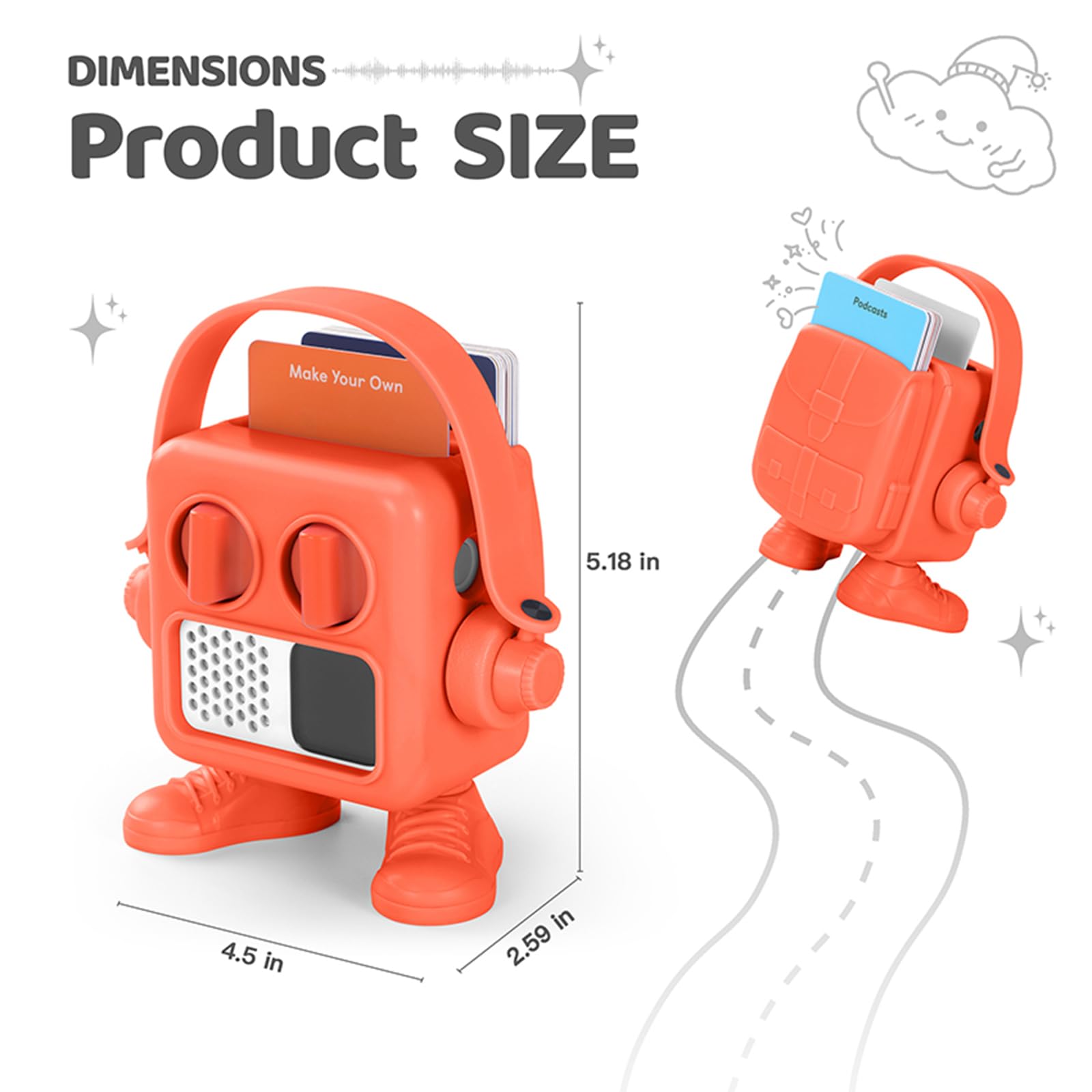 Coque rigide compatible avec Yoto Mini Player, étui de protection en plastique pour mini haut-parleur audio et cartes Auido (Orange)