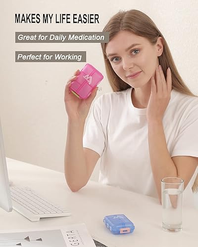 Miniatura 8 de Paquete de 2 pastilleros de viaje para pareja, 10 compartimentos, portátil pequeño organizador de pastillas de viaje semanal de 7 días portátil,