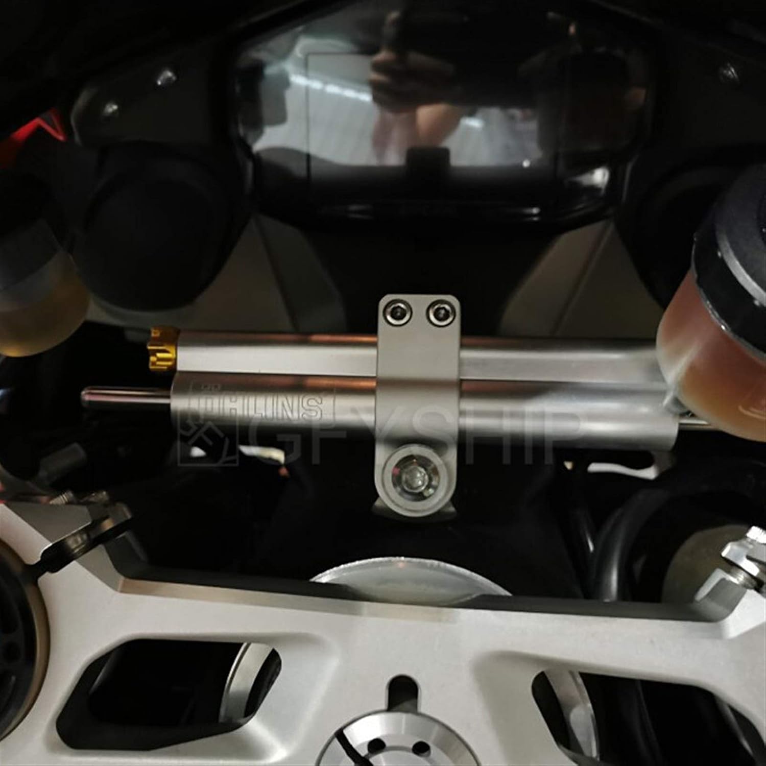 Steering Damper Adjustable Motorcycle Steering Damper Ohlin Stabilizer For Yamaha R6 MT09 FZ1 FZ8 Z750 Z900 Z1000 Mounting Bracket Kit(Black)