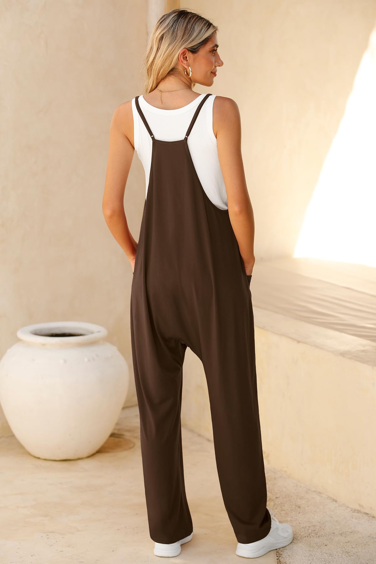 BEIGAI Salopette da donna, pantaloni da lavoro, estivi, senza maniche, con scollo a V, spalline e grandi tasche, elegante, comodo, casual, per il tempo libero
