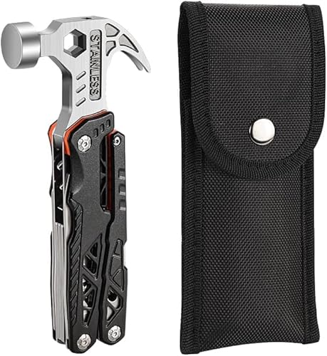 Alstonnia 18-in-1 Multitool Hammer - Heavy Duty Stainless Steel & Aluminum Alloy Multi-Function Tool - Portable Survival Gear for Camping, Hiking & DIY - Compact 17cm Hand Tool - Black