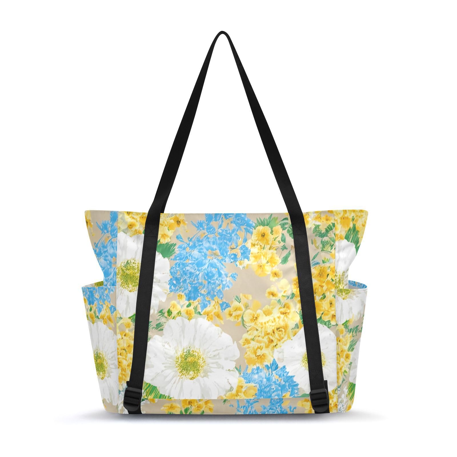 Lxqimora Flowers Colorful Warm Beige Yoga Mat Bag for Women Water-Resistant Gym Bag with Yoga Mat Holder Tote Bag for Office Gym Travel Yoga