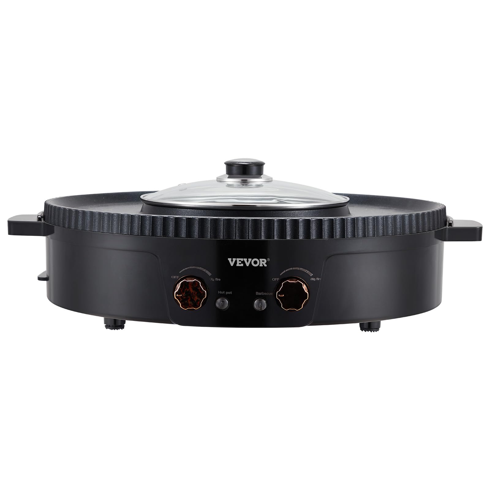 VEVOR Appareil à Fondue Chinoise avec Gril 2-en-1, Hot Pot Électrique 1800 W, Fondue Électrique avec Double Contrôle de Température Séparé, Poêle Antiadhésive, pour Barbecue Coréen Shabu Shabu Hotpot