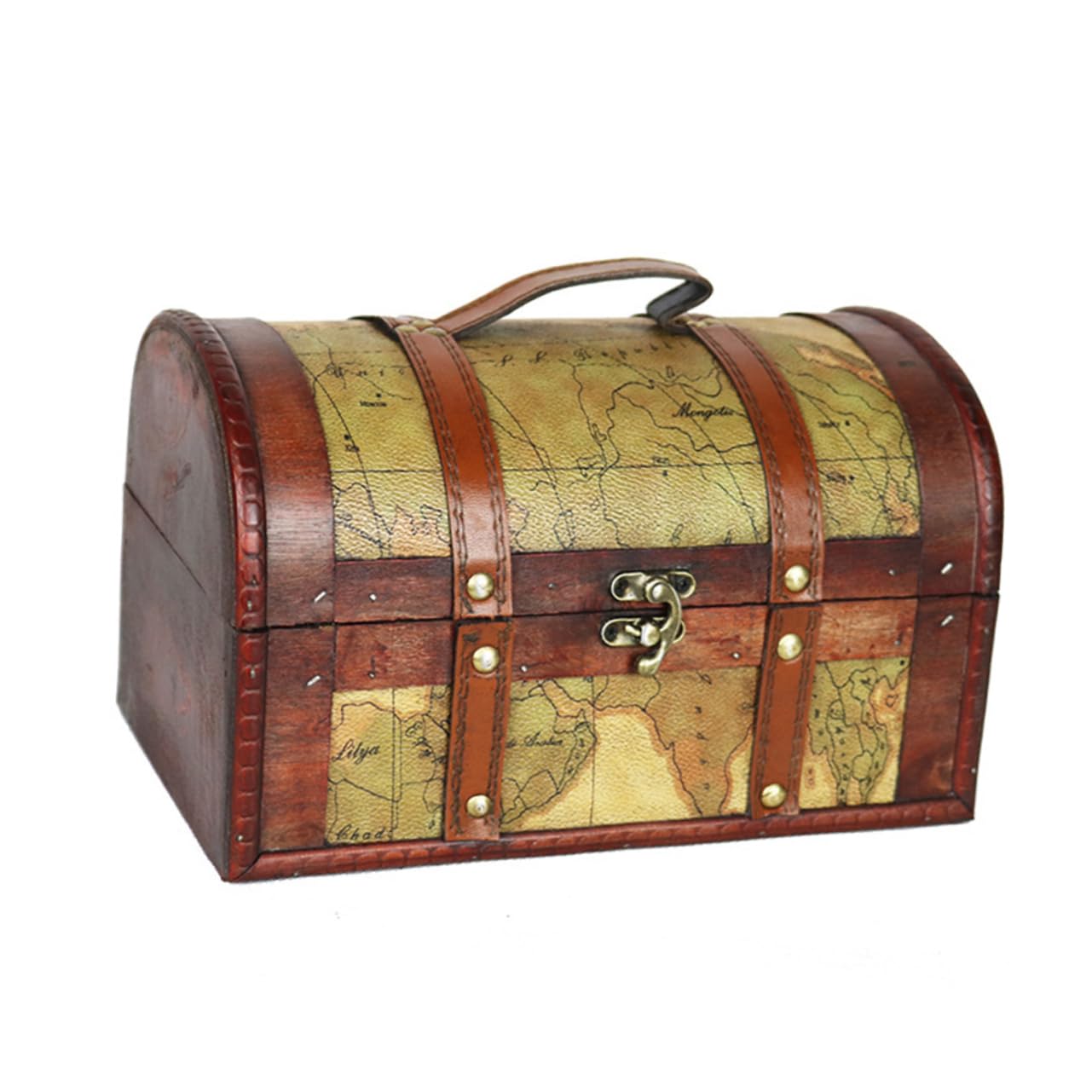 IWOWHERO Vintage Decorative Box Large Treasure Trunk Wooden Storage Antiques Buckles Home Decor