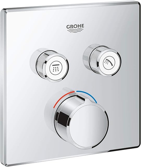 GROHE SmartControl - Concealed Mixer for Shower or Bath (2 Valves, Square Shape, Set for Final Installation for GROHE Rapido SmartBox, Push for ON-OFF, Turn for Volume Adjustment), Chrome, 29148001