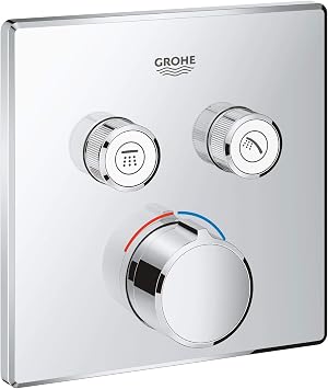 GROHE SmartControl - Concealed Mixer for Shower or Bath 2 Valves, Square Shape, Set for Final Installation for GROHE Rapido SmartBox, Push for ON-OFF, Turn for Volume Adjustment, Chrome, 29148001