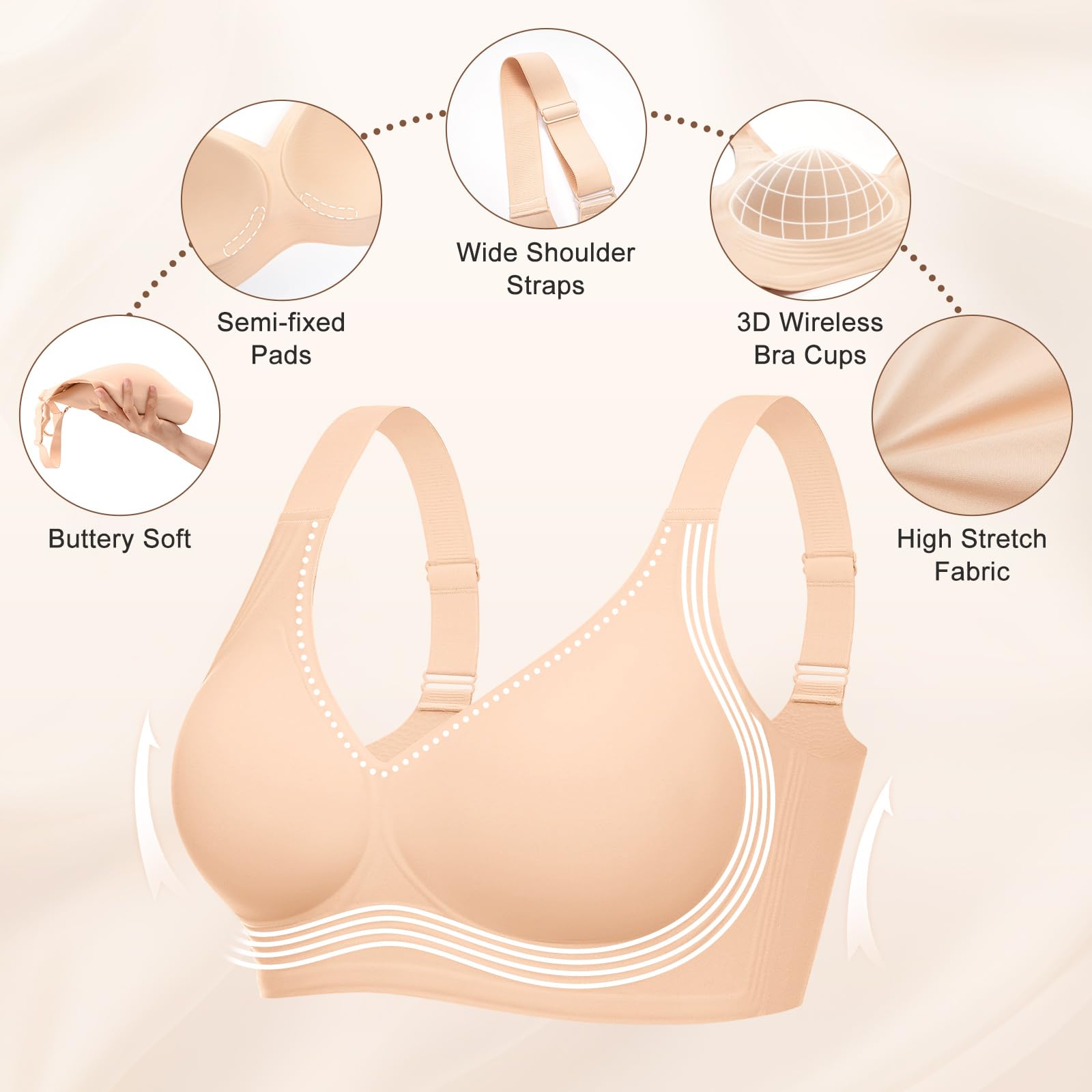 XJBTBA Biustonosze dla kobiet Plus Size Biustonosz typu Jelly bez fiszbin Push Up Bezszwowy, bezprzewodowy biustonosz żelowy podtrzymujący Pełne pokrycie Tshirt Bralettes Damski biustonosz na co dzień