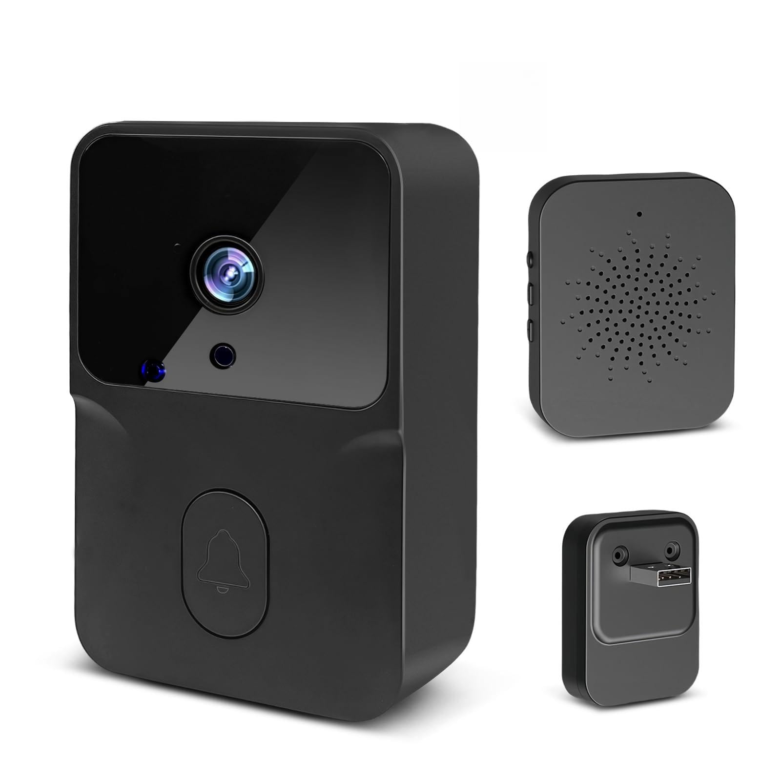 AMFUN Security Video Doorbell| Doorbell Camera Wireless with 1080p HD,2.4GHz WiFi Video Doorbelled,Two-Way Talk,Night Vision,battery-powered, easy installation,Supports Cloud Storage-Black