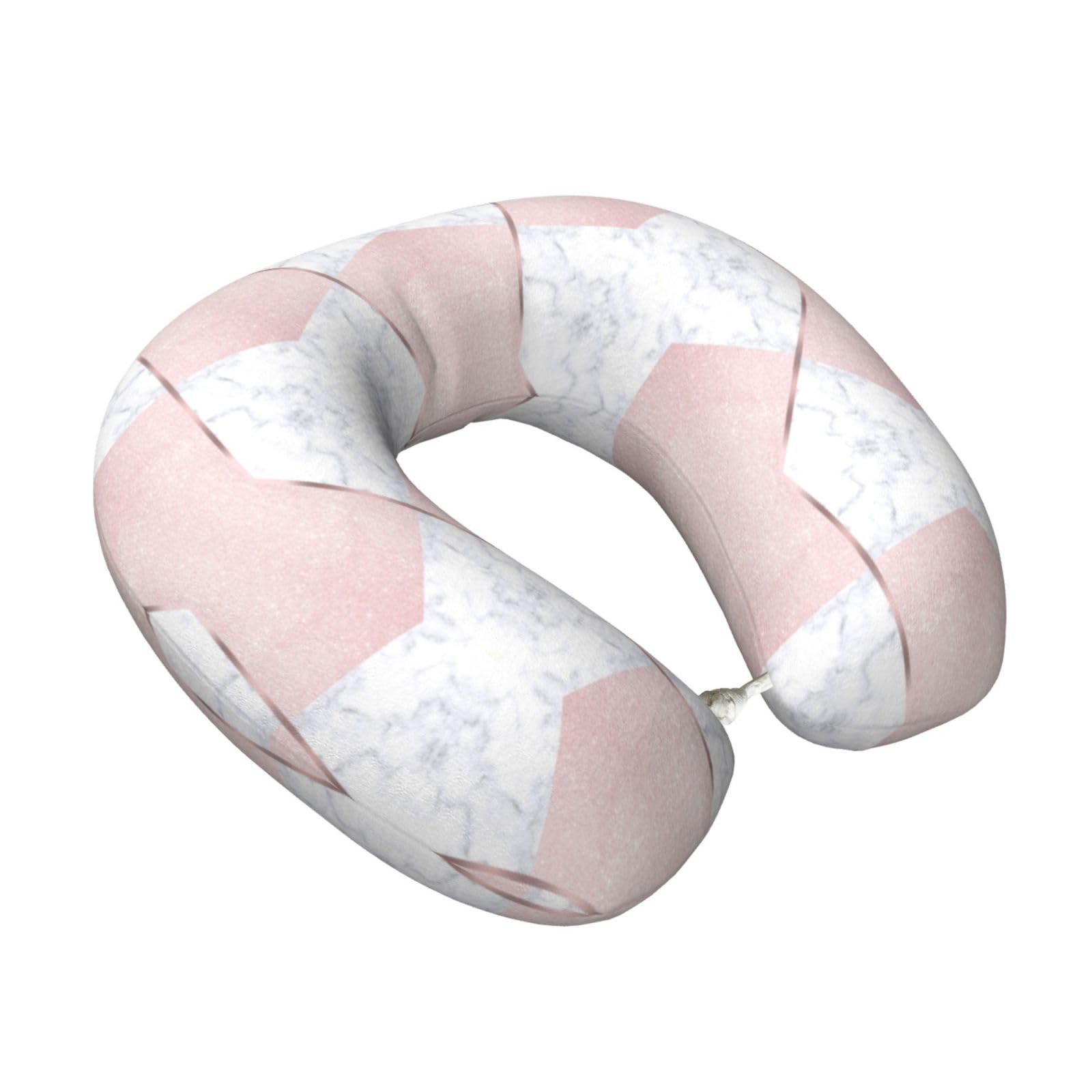 LKYMOH Elegant Girly Rose Gold Glitter & White Marble, Travel Neck Pillow U-Shaped Memory Neck Support Soft Comfortable With Washable Cover For Airplane Car Traveling and Office