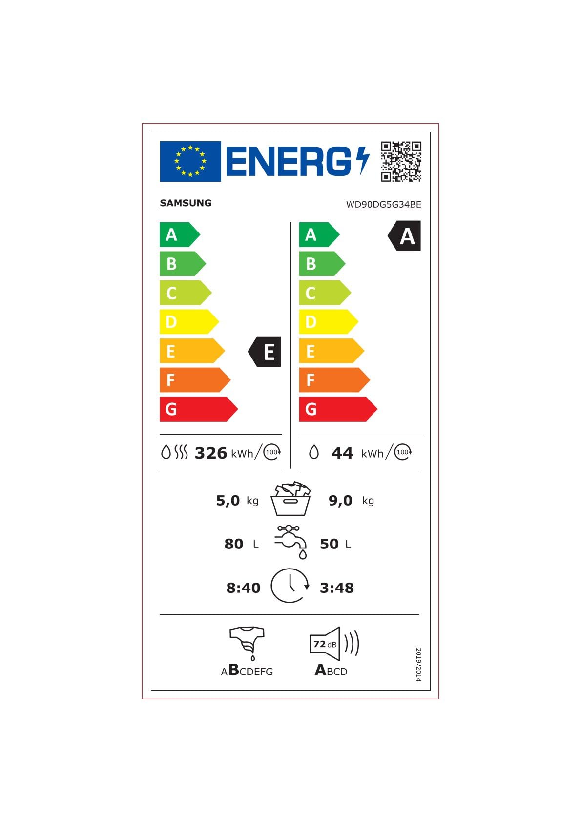 Samsung WD90DG5G34BEEG AI Waschtrockner 9+5 kg 48 cm EEK E/A (-10%) Weiß