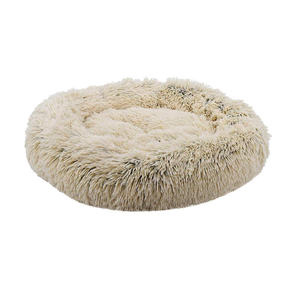 Rundes Kuschelbett für Hunde und Katzen, warmes Plüsch, waschbar, für mittelgroße und große Hunde, 80 cm, Beige