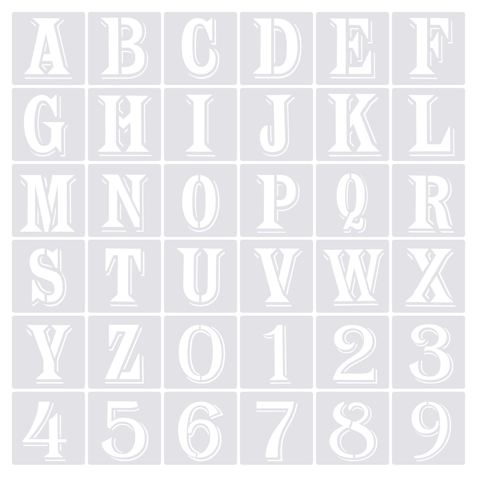Pochoirs pour lettres et chiffres PATIKIL en plastique blanc réutilisables - Lot de 36