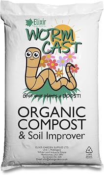 Elixir Gardens | 100% Organic Wormcast | Multi Purpose Compost Nutrient Rich Soil Improver | Various Quantities Available | 40 Litres