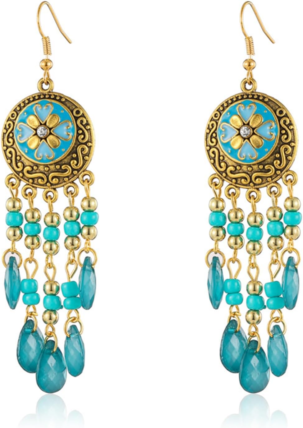 Handmade Bohemian Earrings Vintage Drop Dangle Earrings for Women Colorful Boho Flower Beaded Tassel Earrings Drop Earrings Boho Ethnic Water Drop Statement Earrings