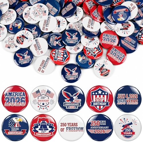Kigeli 200 Pcs 250th Anniversary Merchandise 4th of July Patriotic Pins 250th Anniversary Parade Throws Independence Day Gifts (Stylish)