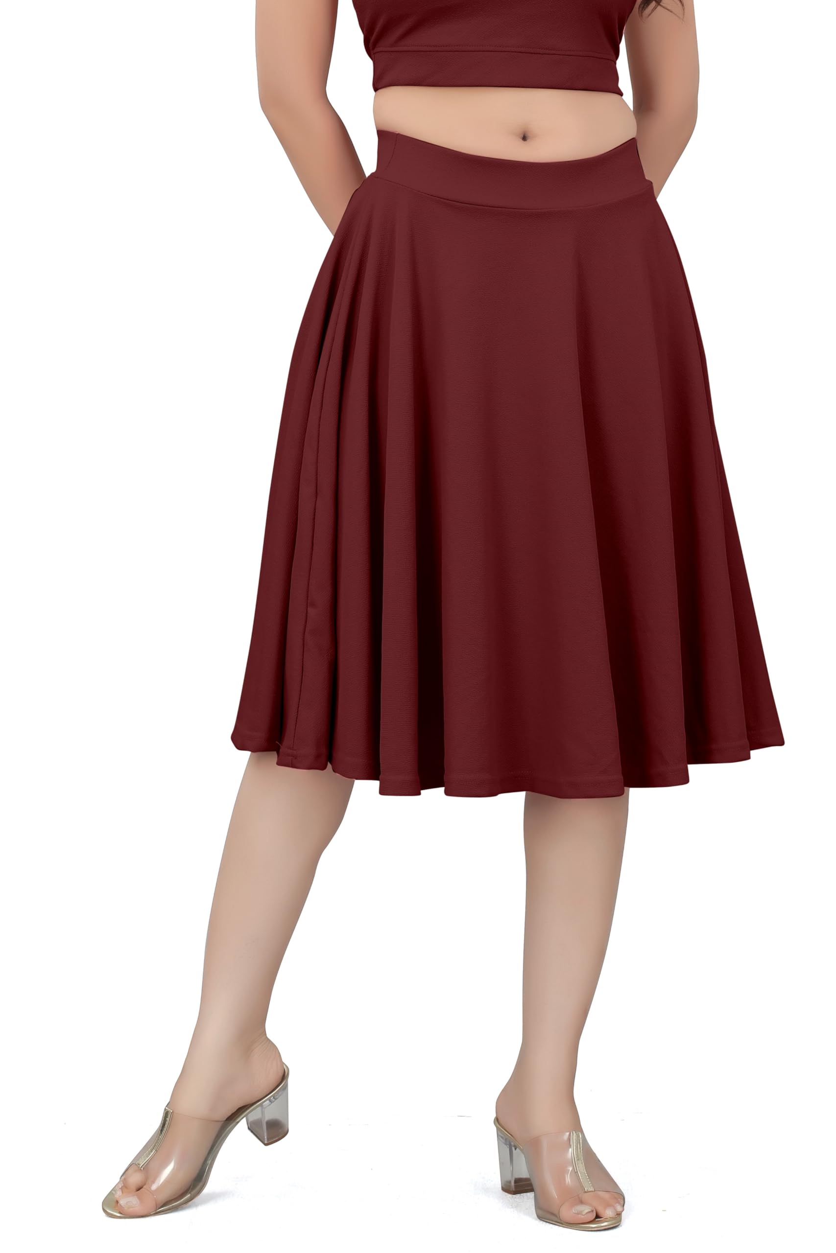 rupshika Women's Black Solid Flared Western Skirt High Waist Stretchable Knee Length Skater Skirt for Girls and Women-picture-60